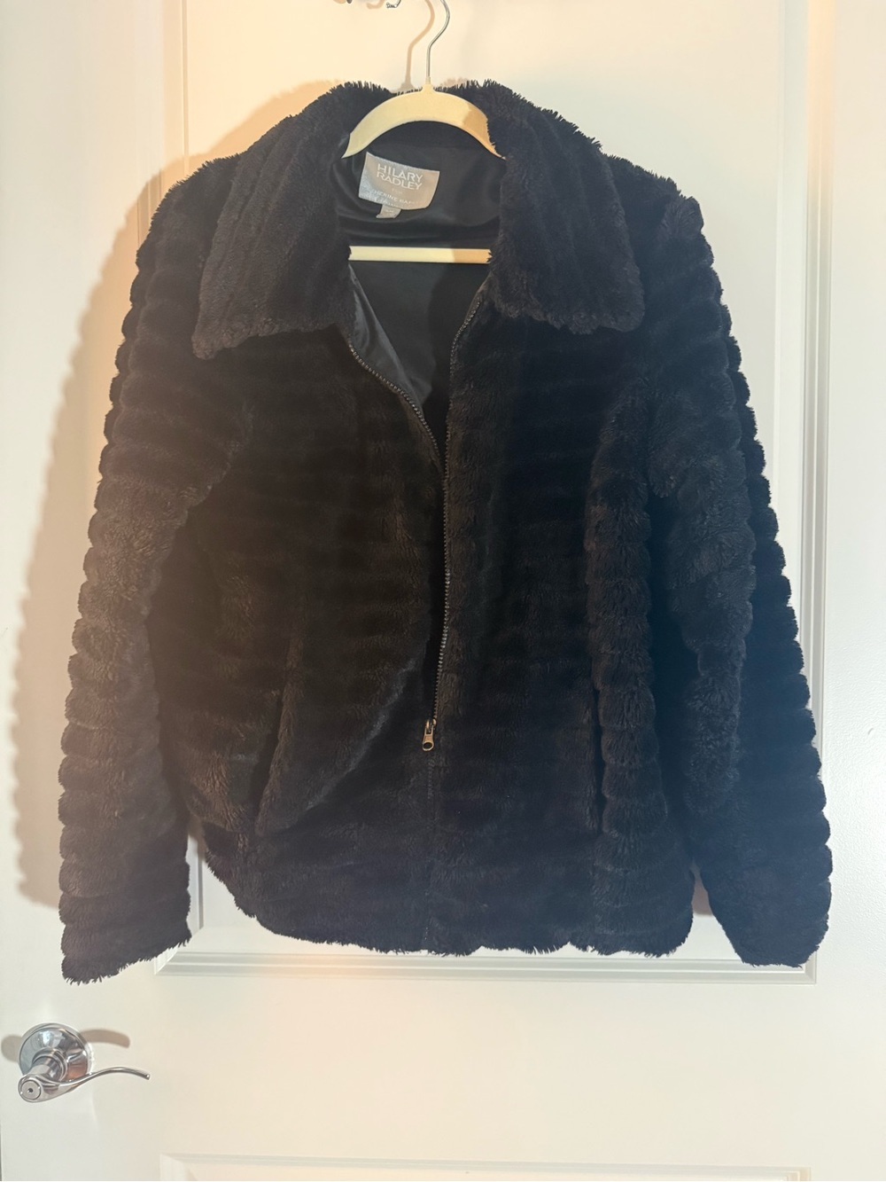 Katherine Barclay Black Plush Teddy Jacket with Zip Front
